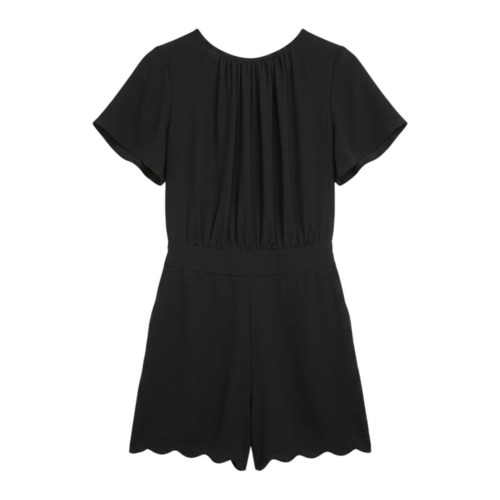 WHBM Romper Women 8 Black Flutter Sleeve Scalloped Hem 570262544 NWT
